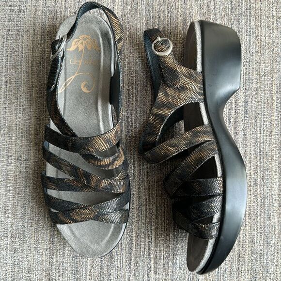 Dansko Dani Coffee Swirl Black/Bronze Subtle Shimmer Open Toe Sandal Size 37 - Picture 10 of 12